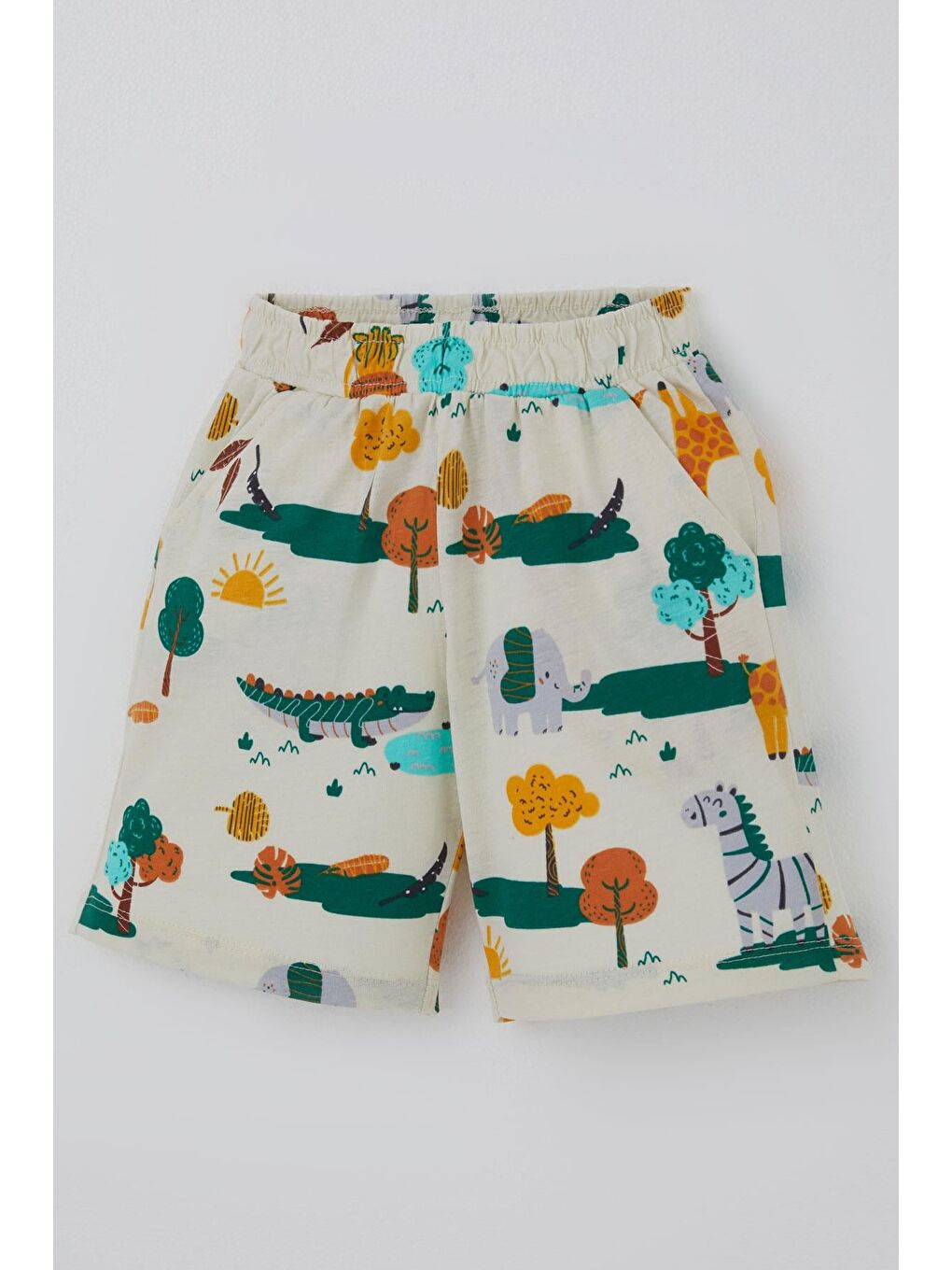 Erkek Çocuk Şortlu Pijama Takımı Safari Temalı Sevimli Hayvancıklar Desenli Sarı (1.5-5 Yaş)-6