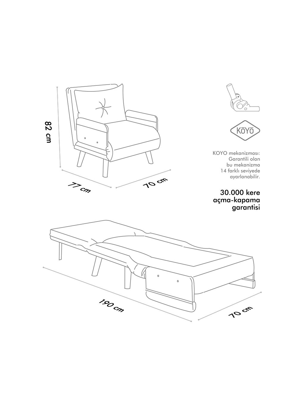 Cosmo Tekli Katlanır Yataklı Koltuk - Keten Haki-8