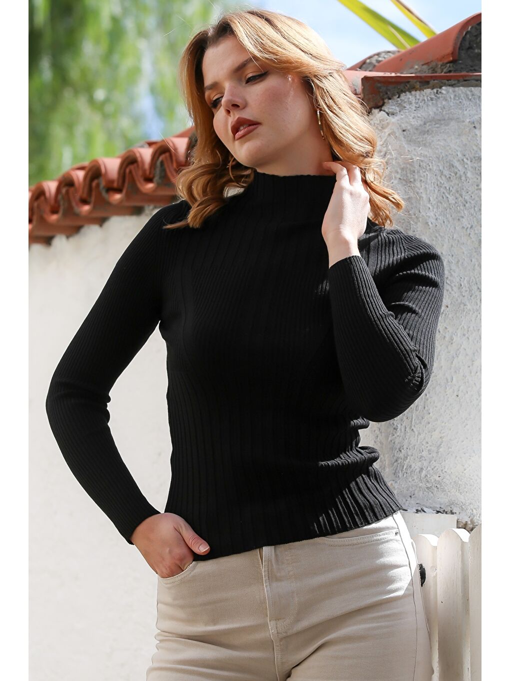 Siyah Balıkçı Yaka Uzun Kol Triko Kazak 57 50-6