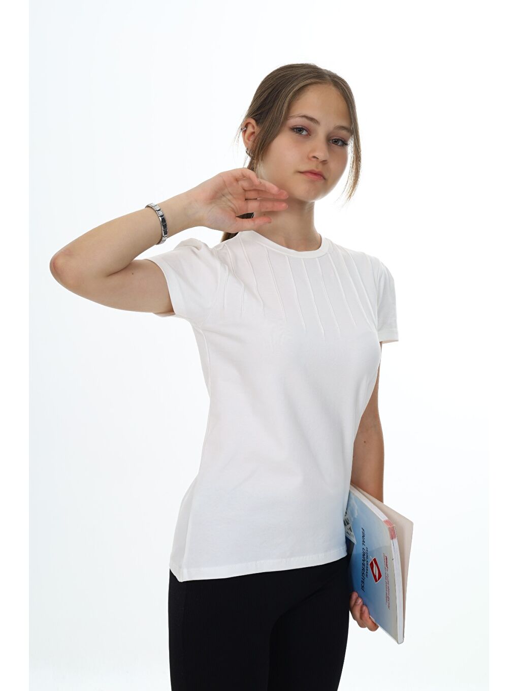 Ekru Kız Çocuk Okul Tişört-2