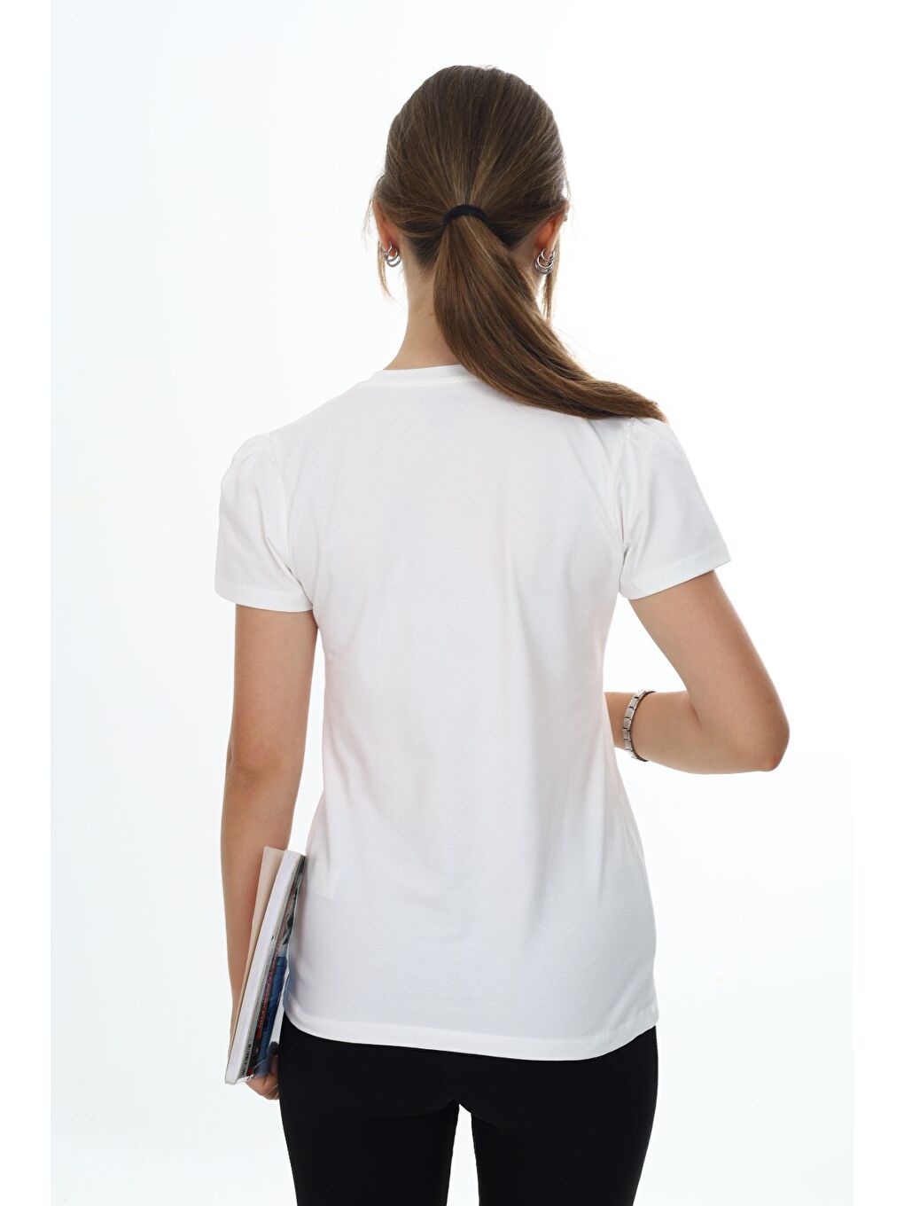 Ekru Kız Çocuk Okul Tişört-4