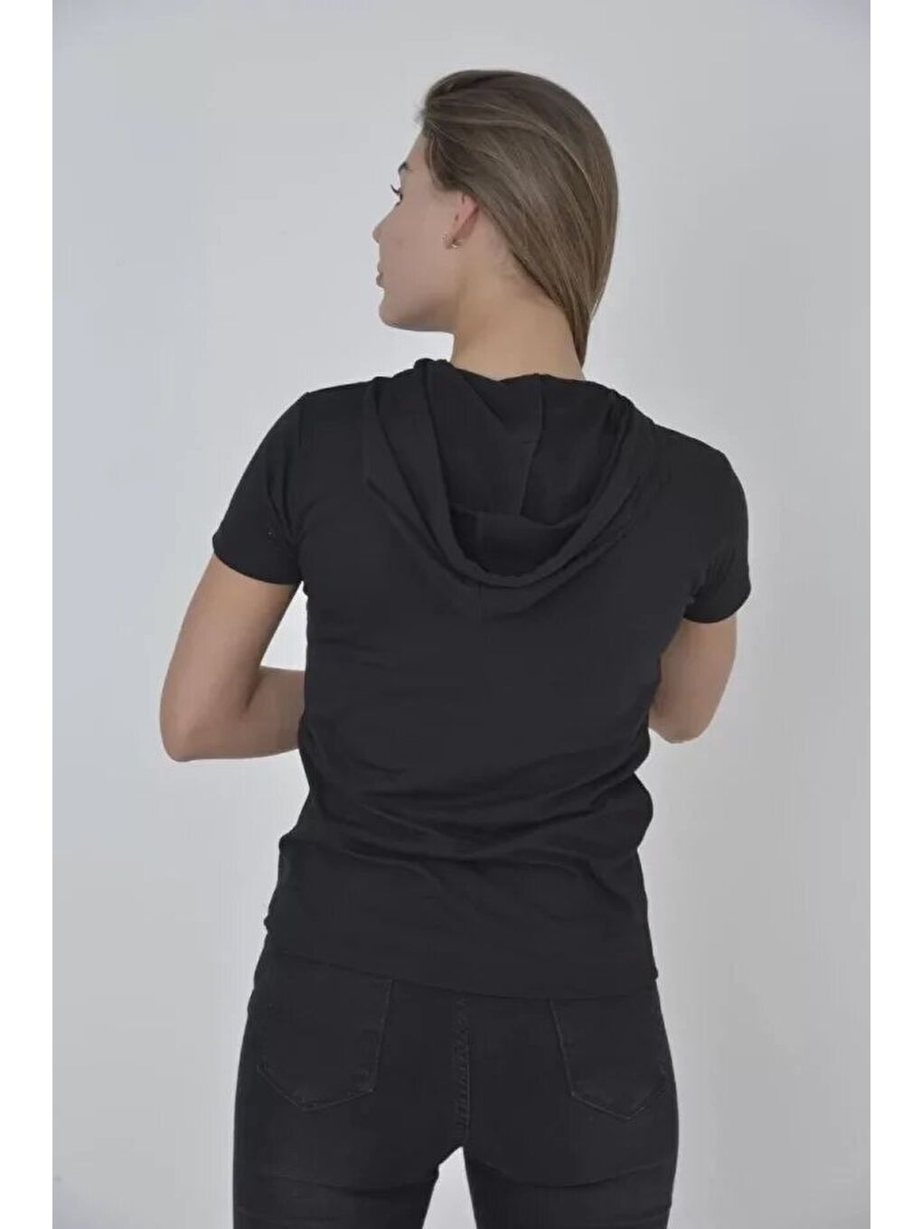 Kapüşonlu Slim Fit T-shirt - Siyah-1