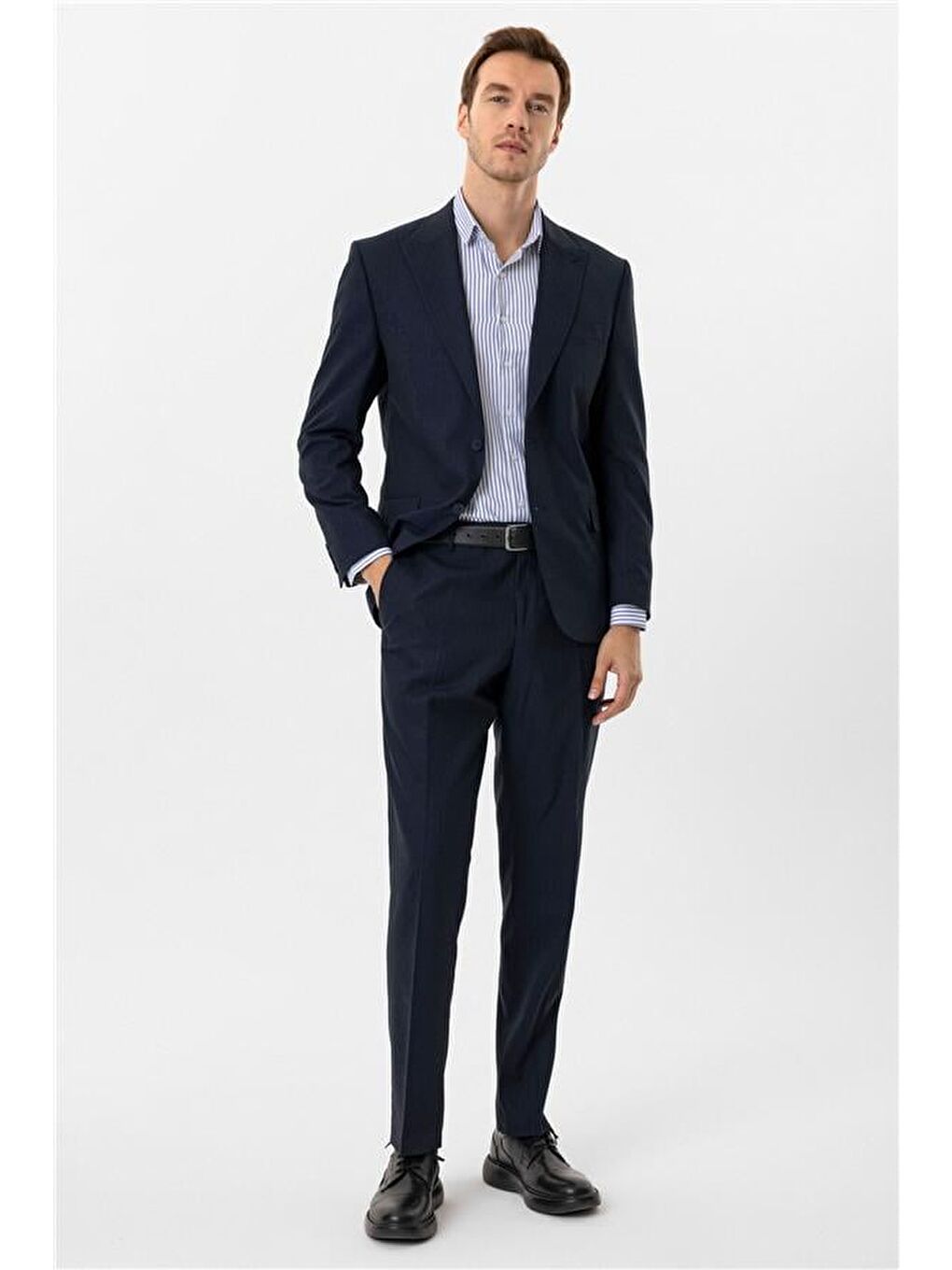 Lacivert Regular Desenli Sivri Yaka 4 Drop Takım Elbise