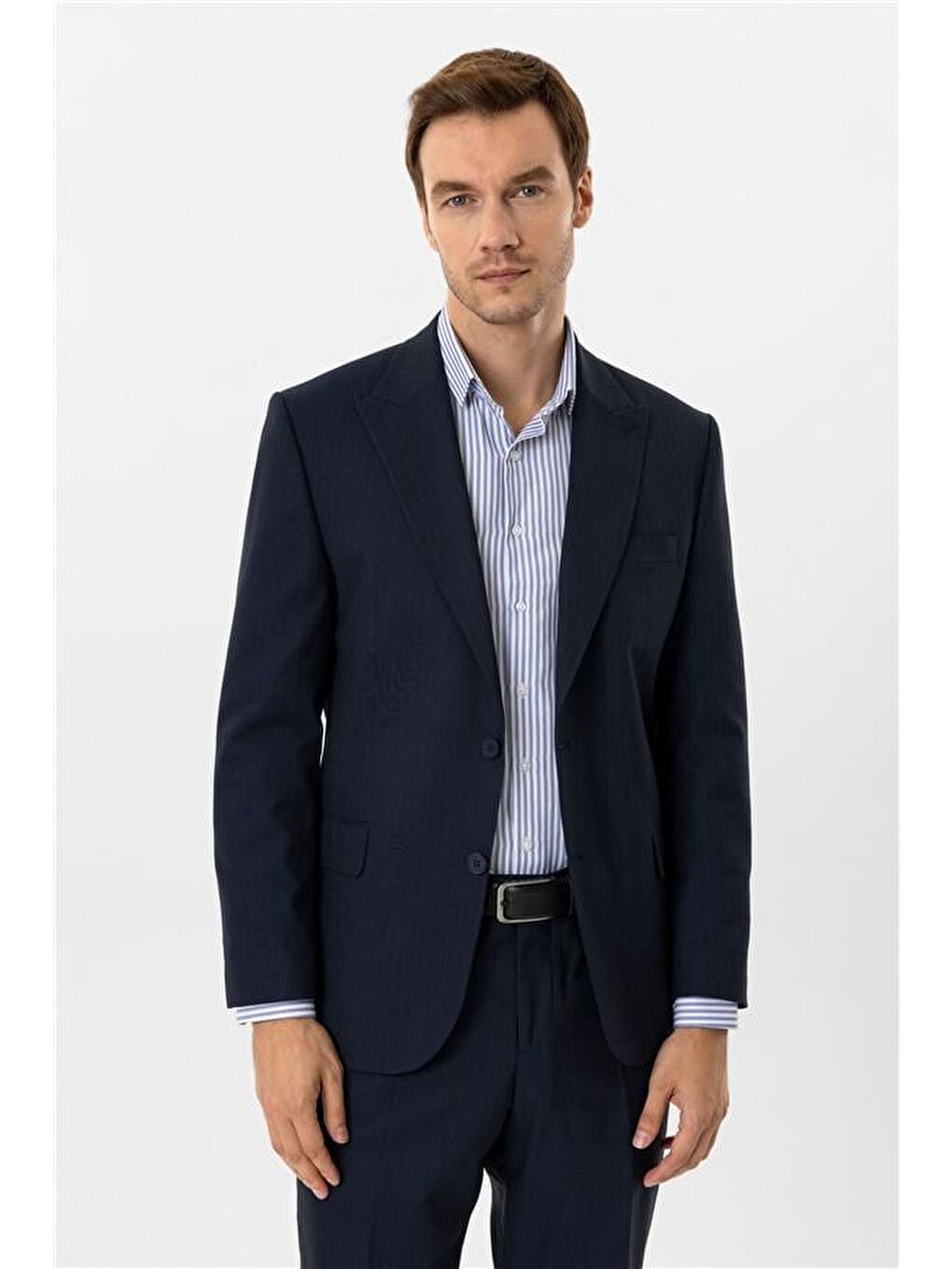 Lacivert Regular Desenli Sivri Yaka 4 Drop Takım Elbise-2