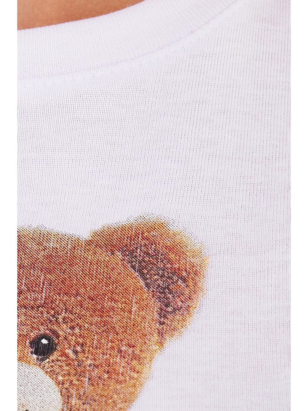 Kadın Slim Fit Dar Kesim Kısa Kollu Bisiklet Yaka Baskılı Beyaz Tişört-5