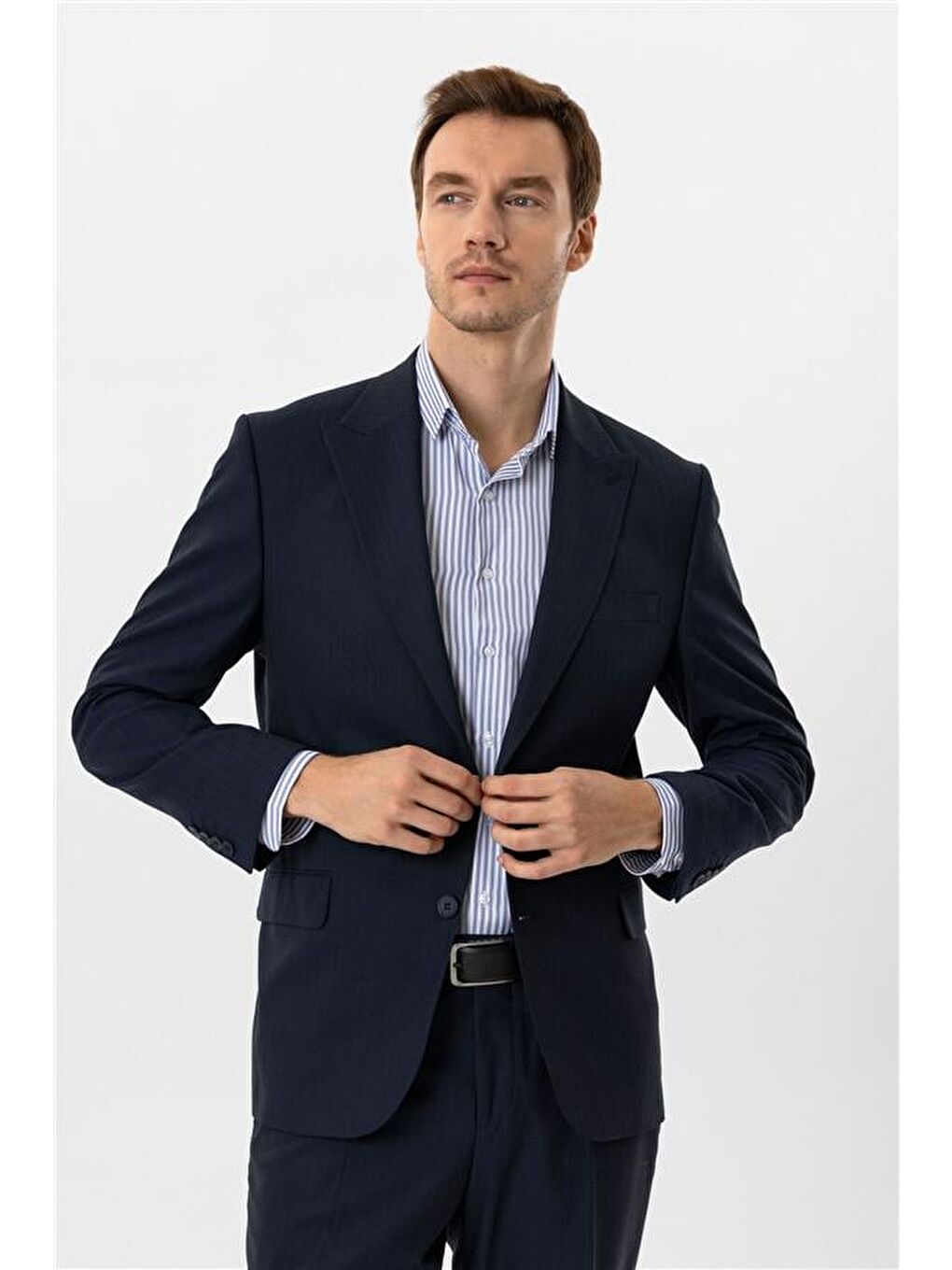 Lacivert Regular Desenli Sivri Yaka 4 Drop Takım Elbise-3