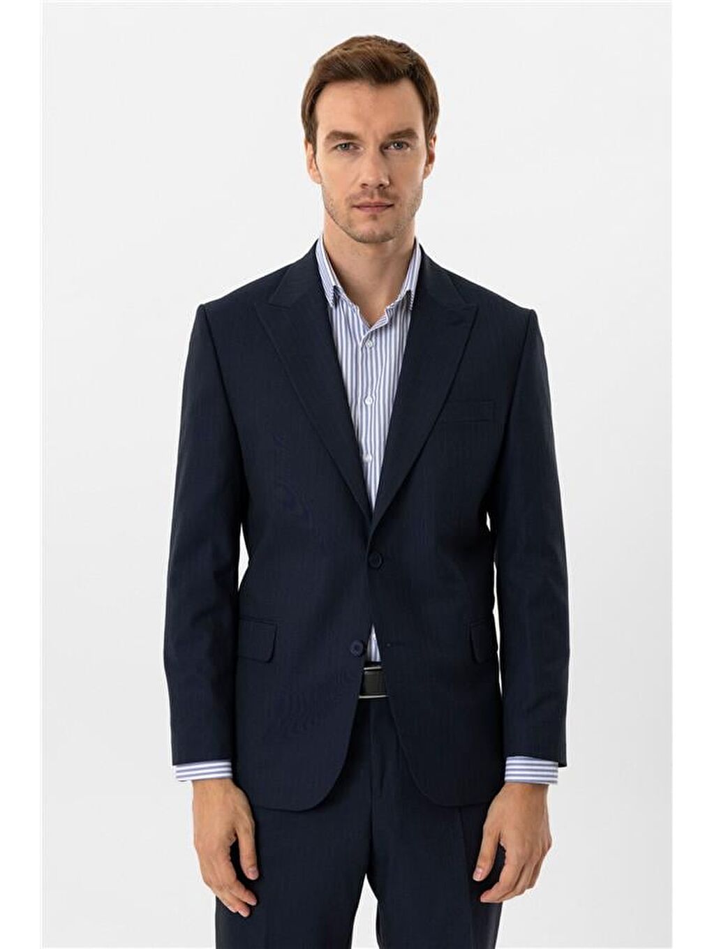 Lacivert Regular Desenli Sivri Yaka 4 Drop Takım Elbise-4