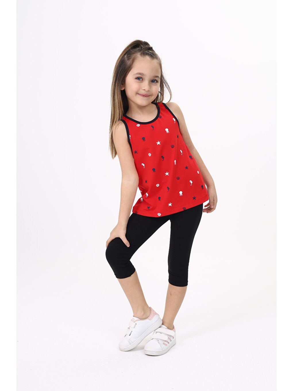 Kırmızı Kız Çocuk Baskılı Atlet-5