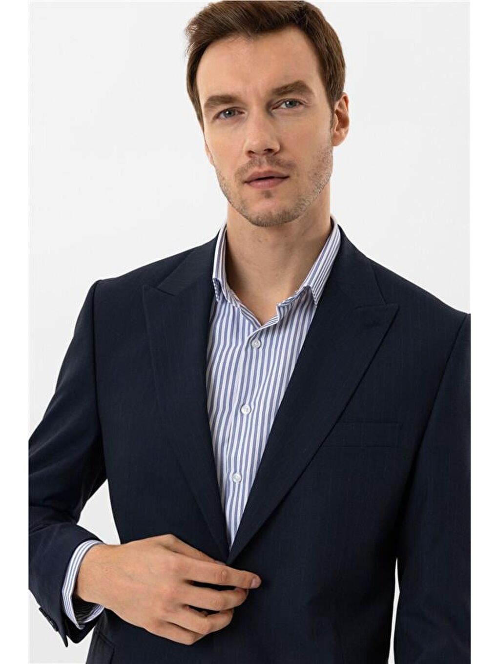 Lacivert Regular Desenli Sivri Yaka 4 Drop Takım Elbise-5