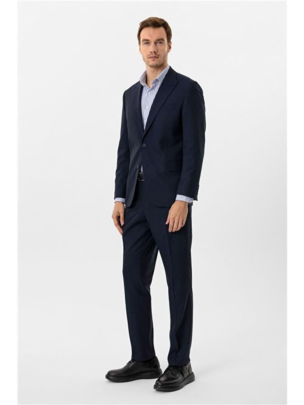 Lacivert Regular Desenli Sivri Yaka 4 Drop Takım Elbise-6