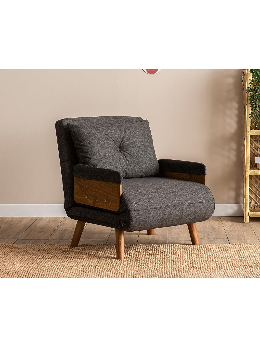 Cosmo Tekli Katlanır Yataklı Koltuk - Keten Koyu Gri