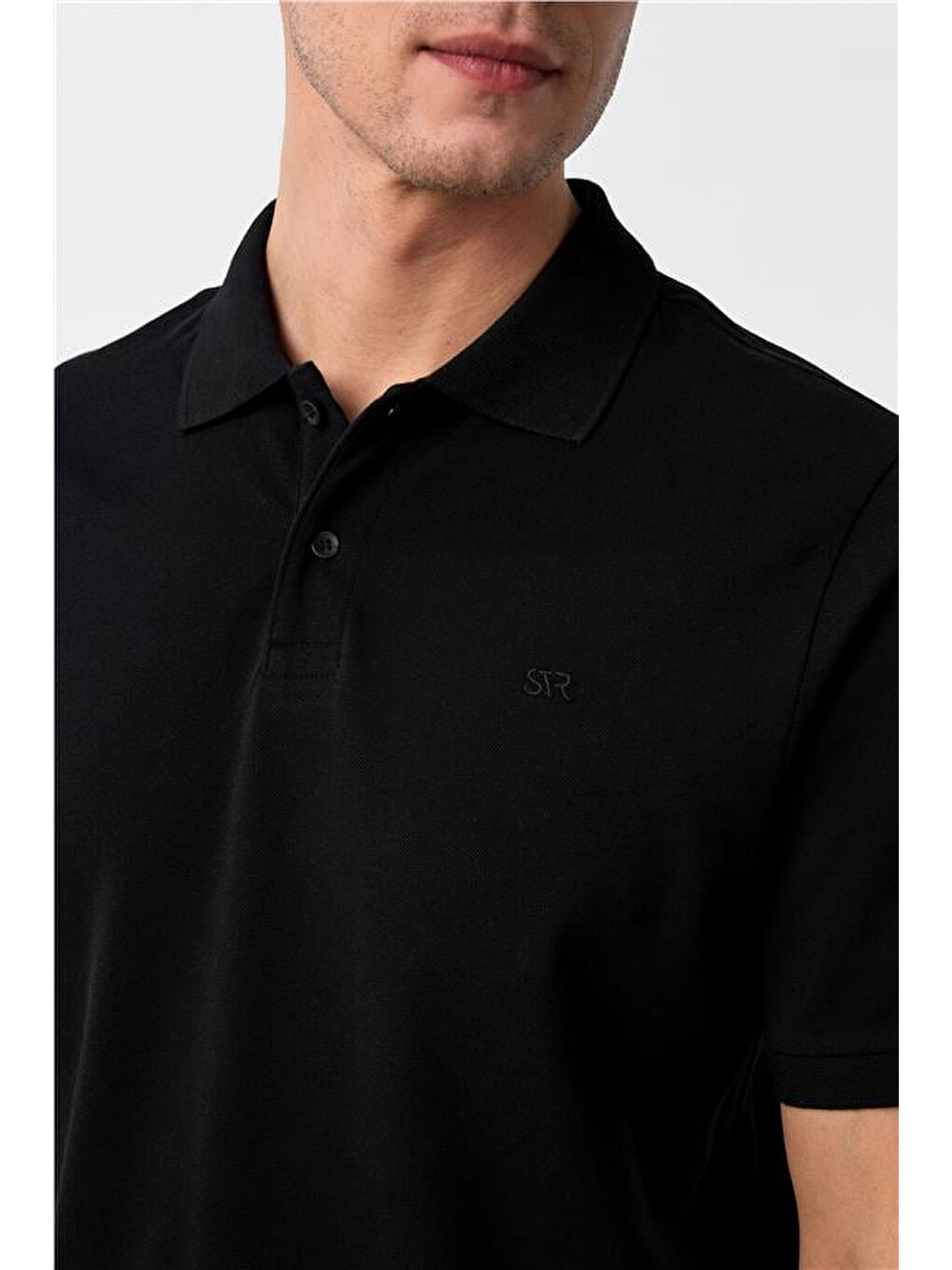 Siyah Regular Düz Polo Yaka Tişört-2