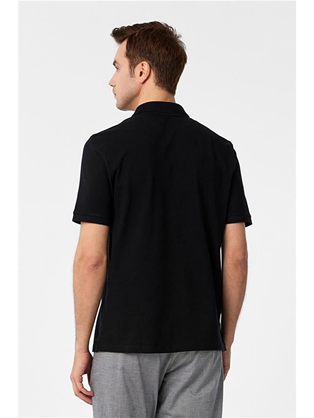 Siyah Regular Düz Polo Yaka Tişört-4