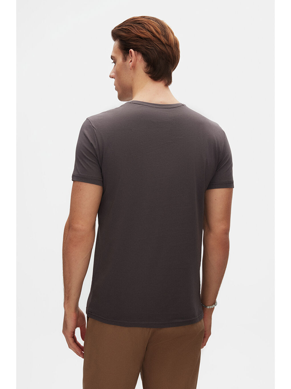 Slim Fit Antrasit Bisiklet Yaka %100 Pamuklu Nefes Alabilen Tişört-2