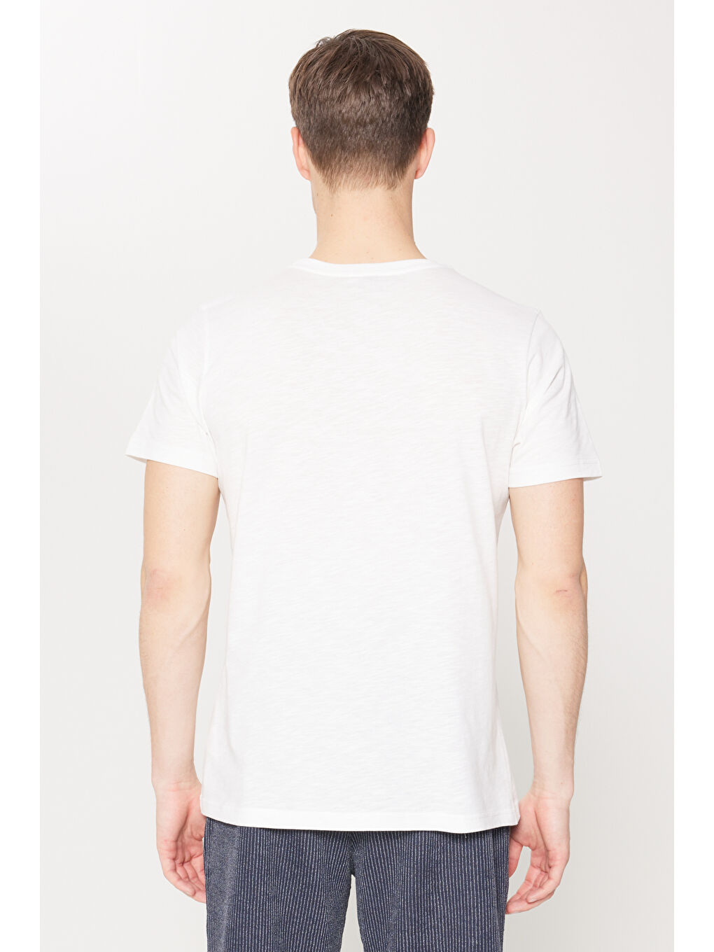 Erkek Ekru Standart Fit Normal Kesim Bisiklet Yaka Pamuklu Baskılı Pijama Takımı-4