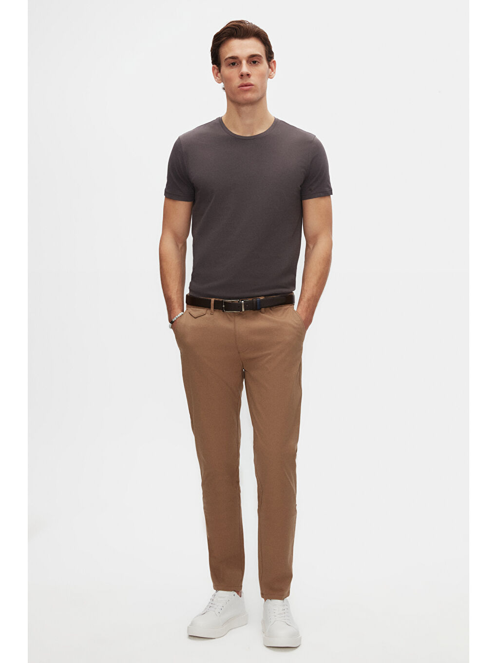 Slim Fit Antrasit Bisiklet Yaka %100 Pamuklu Nefes Alabilen Tişört-3