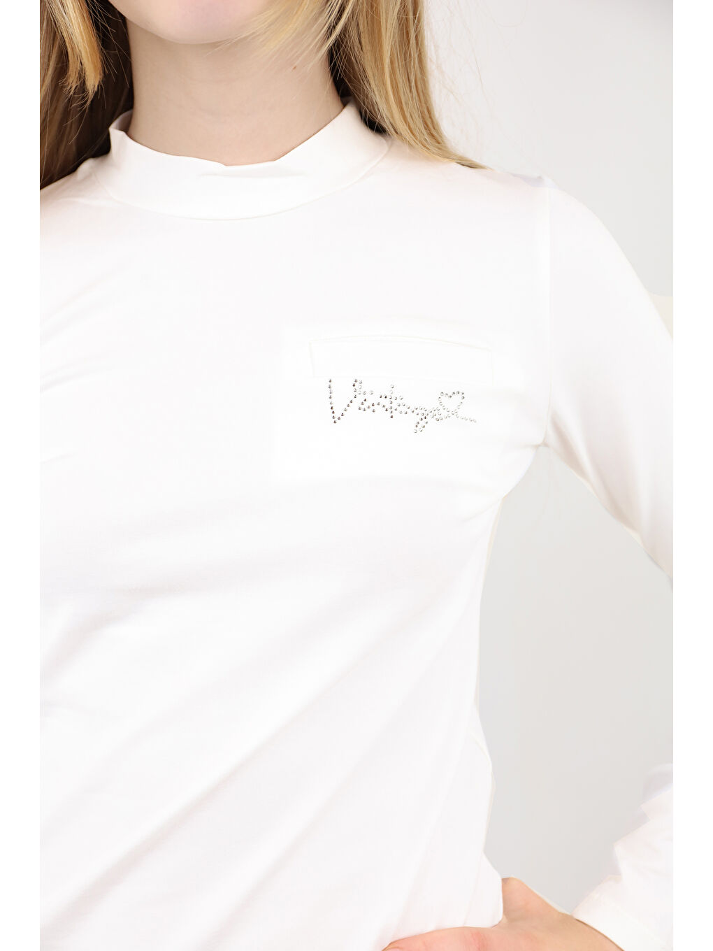 Ekru Kız Çocuk Okul Tişört-1