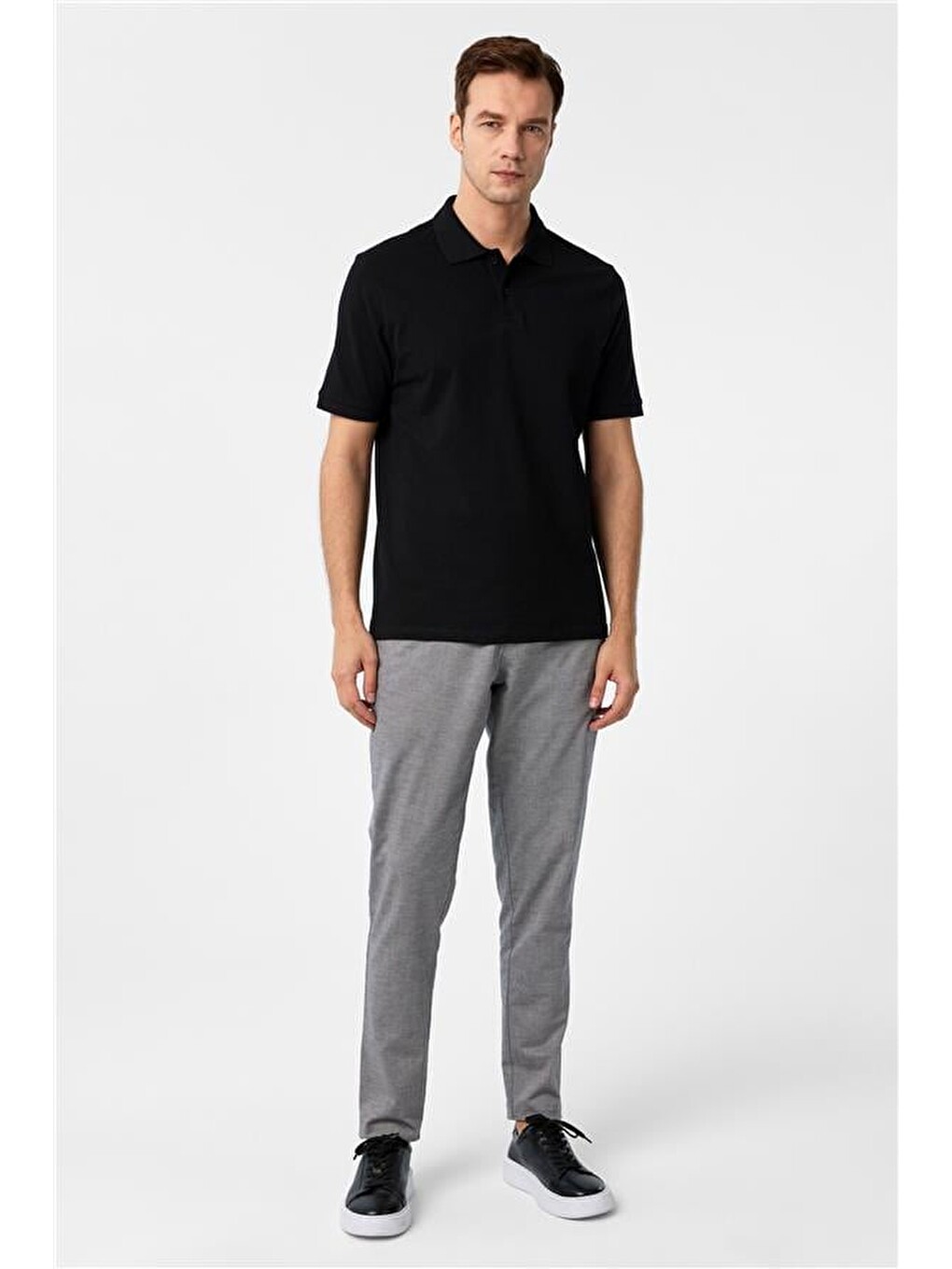 Siyah Regular Düz Polo Yaka Tişört-5