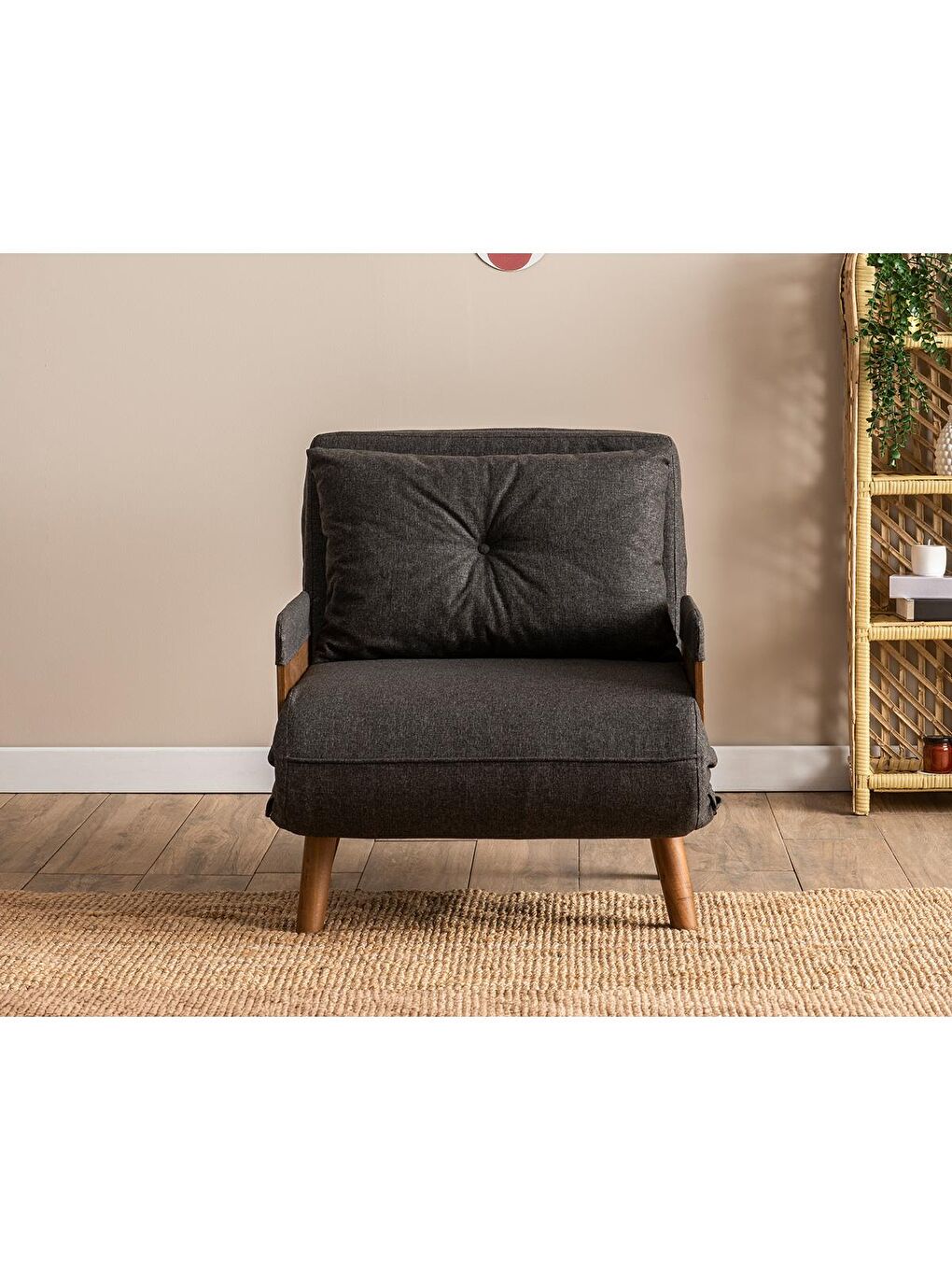 Cosmo Tekli Katlanır Yataklı Koltuk - Keten Koyu Gri-2