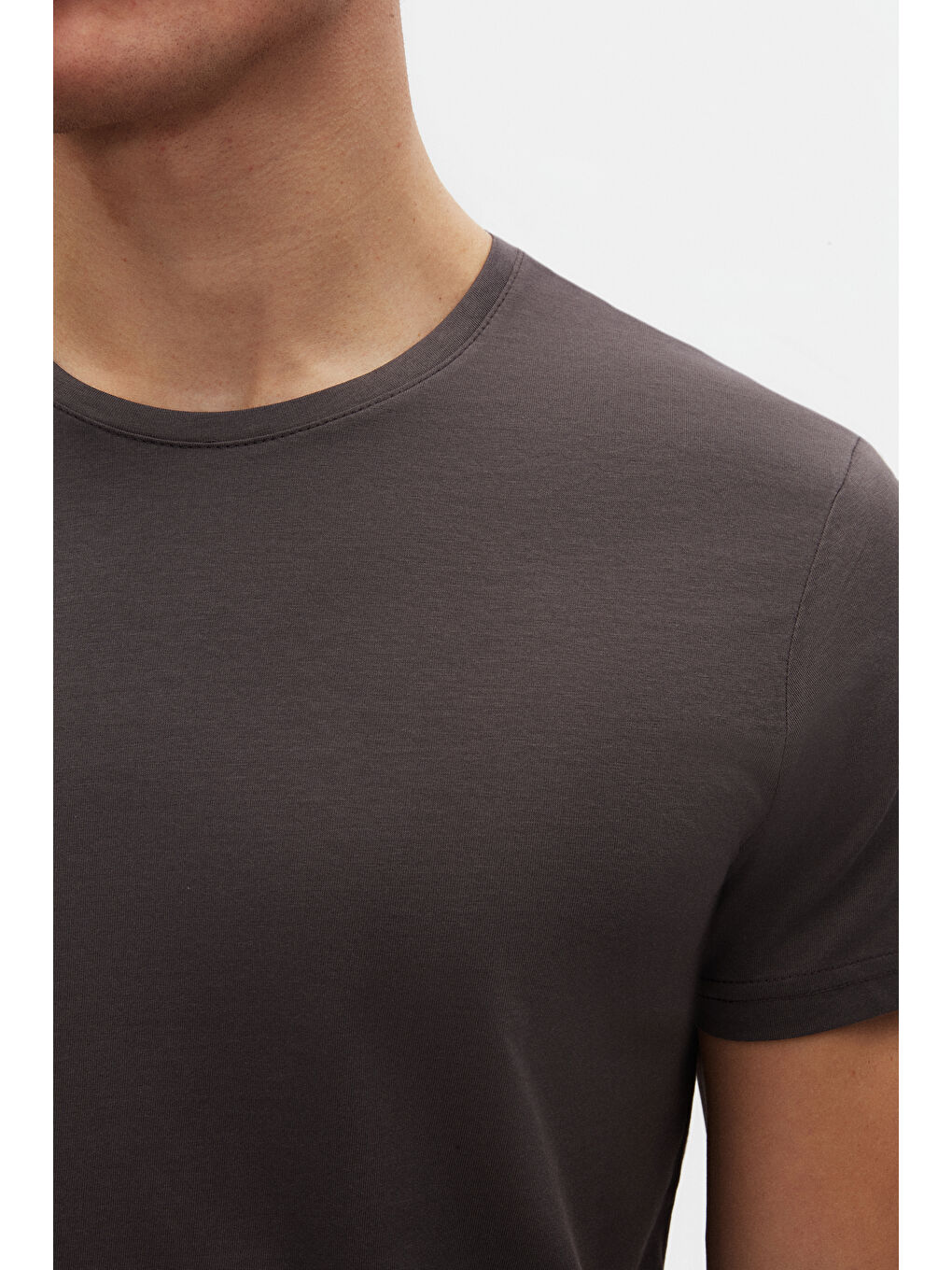 Slim Fit Antrasit Bisiklet Yaka %100 Pamuklu Nefes Alabilen Tişört-5