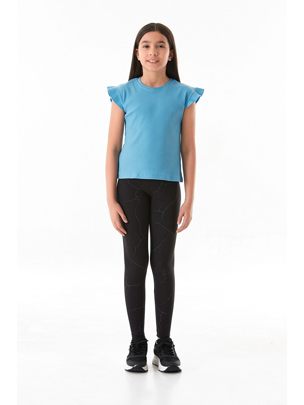 Siyah Kabartma Baskılı Kız Çocuk Tayt