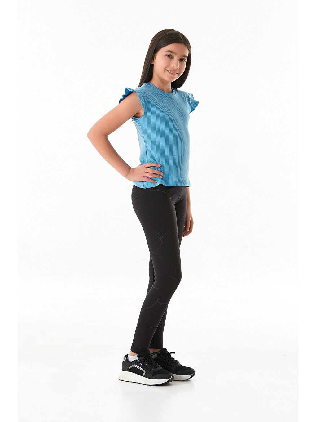 Siyah Kabartma Baskılı Kız Çocuk Tayt-1