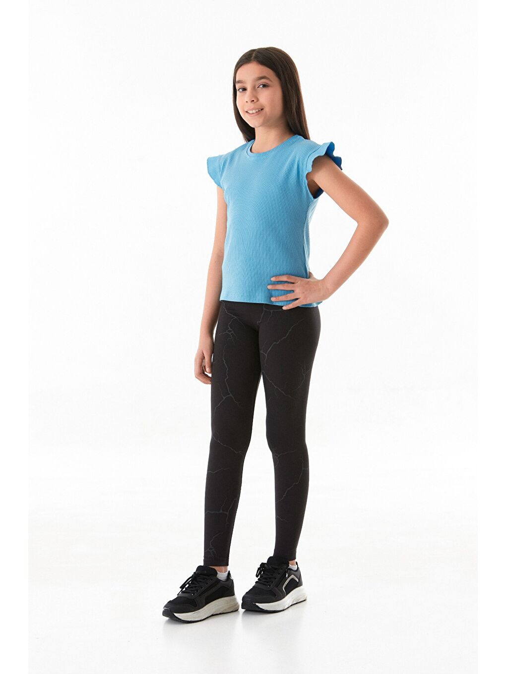 Siyah Kabartma Baskılı Kız Çocuk Tayt-3