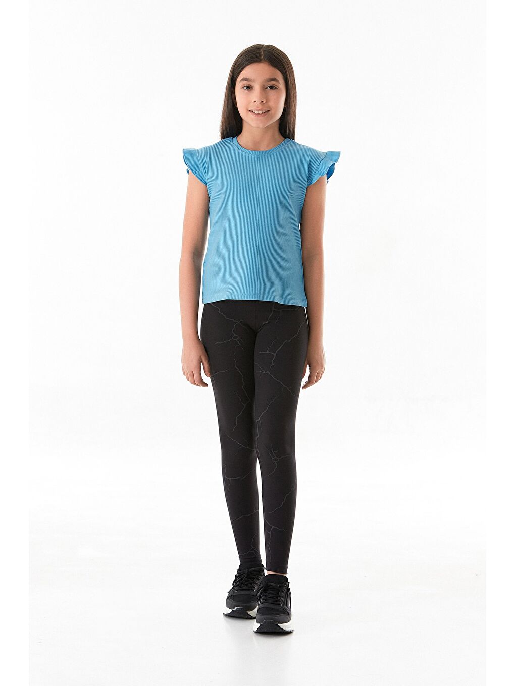 Siyah Kabartma Baskılı Kız Çocuk Tayt-4