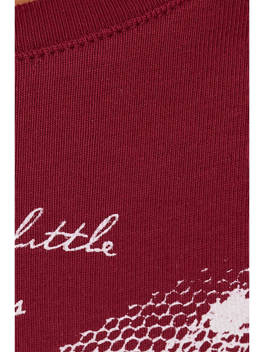 Kadın Slim Fit Dar Kesim %100 Pamuk Kısa Kollu Bisiklet Yaka Baskılı Bordo Tişört-5