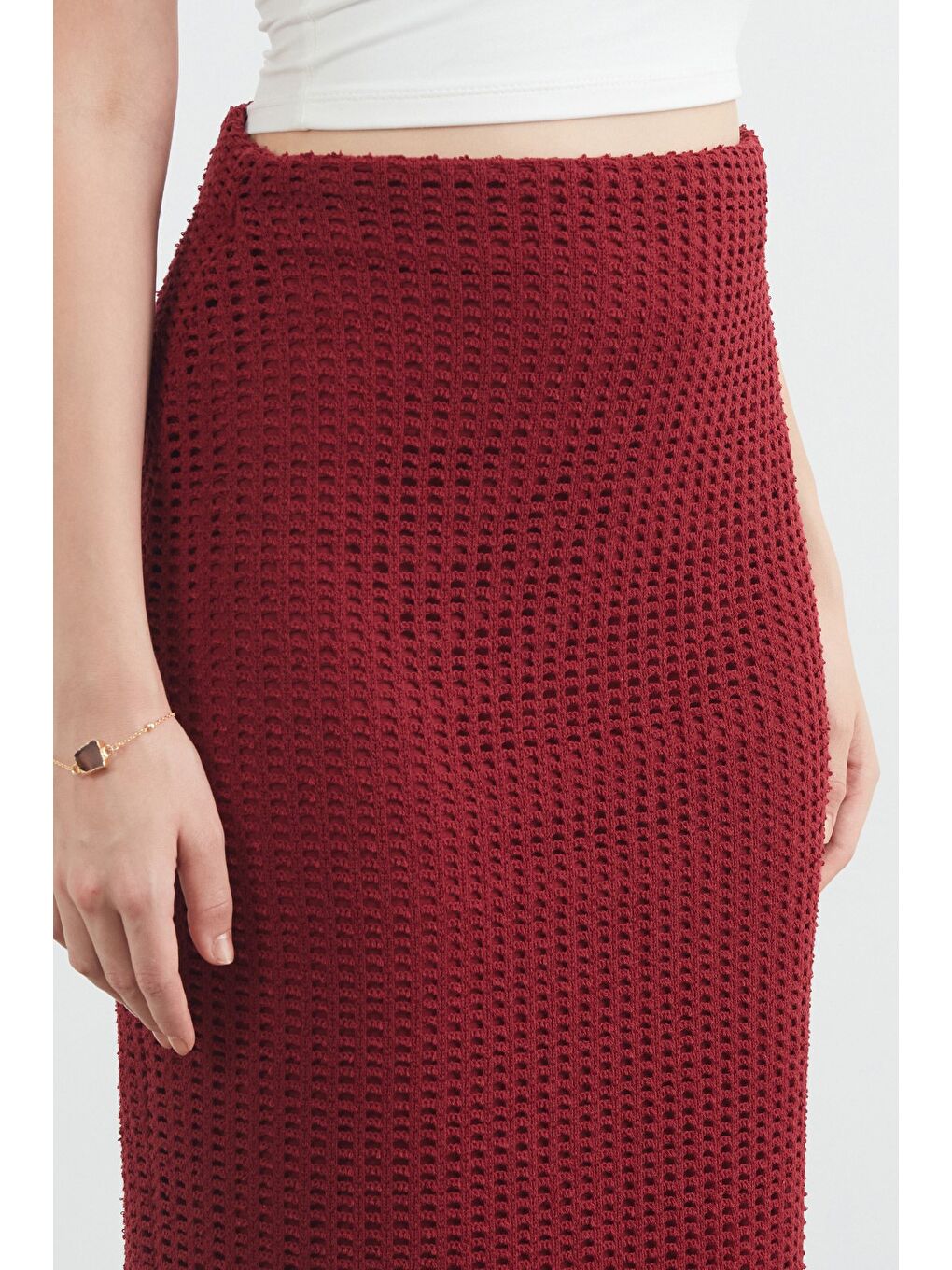 Bordo Basic Beli Lastikli Triko Etek-4