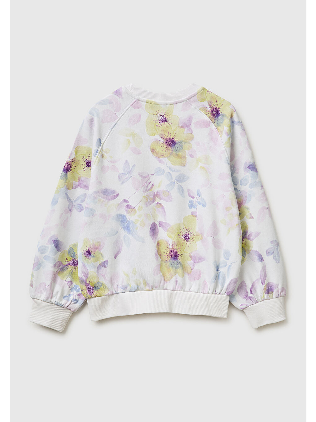 Kız Çocuk Ekru Önü Kesik Detaylı Baskılı Yuvarlak Yaka Sweatshirt-1