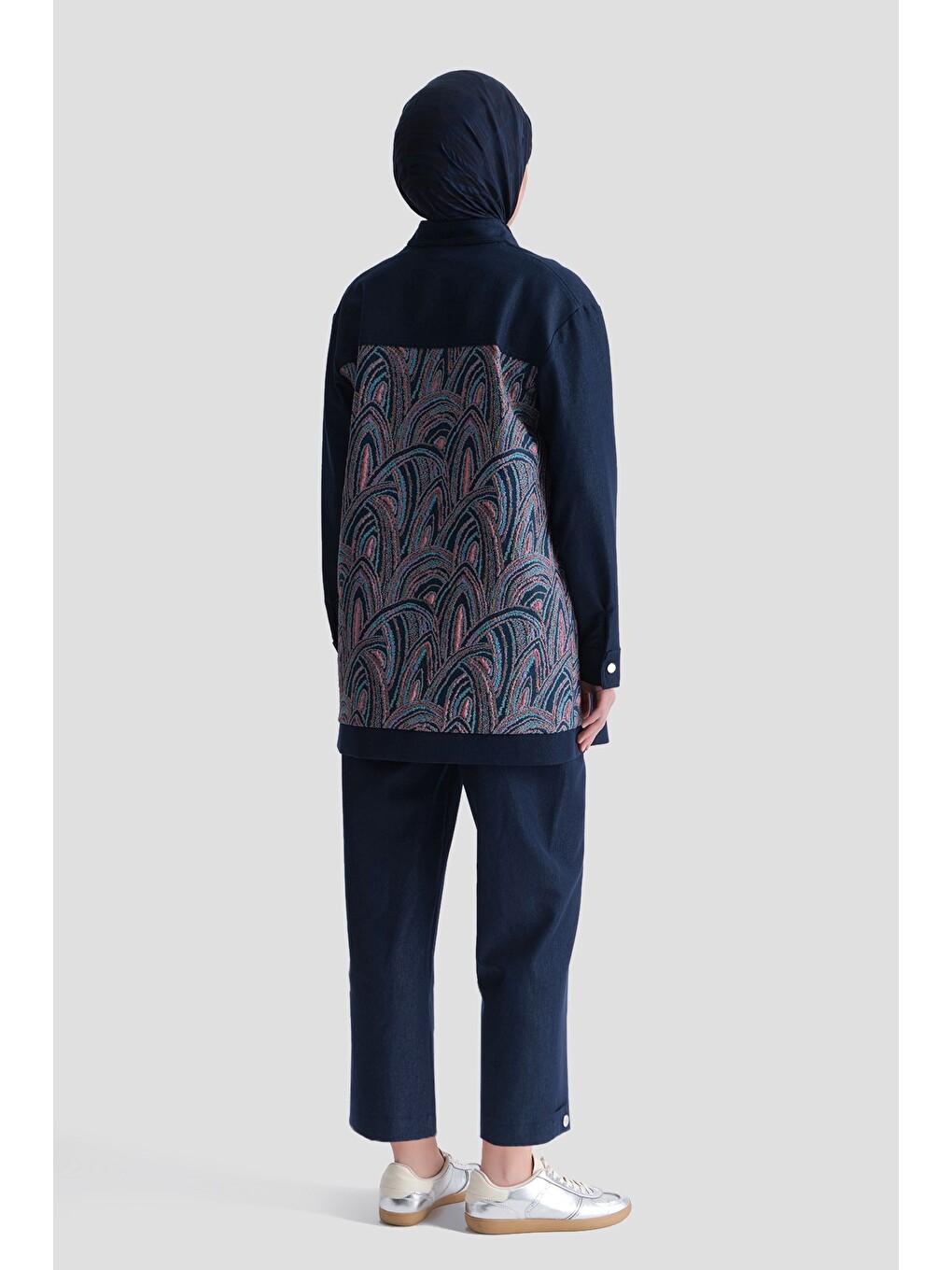 Desenli Denim Ceketli Takım Lacivert-3