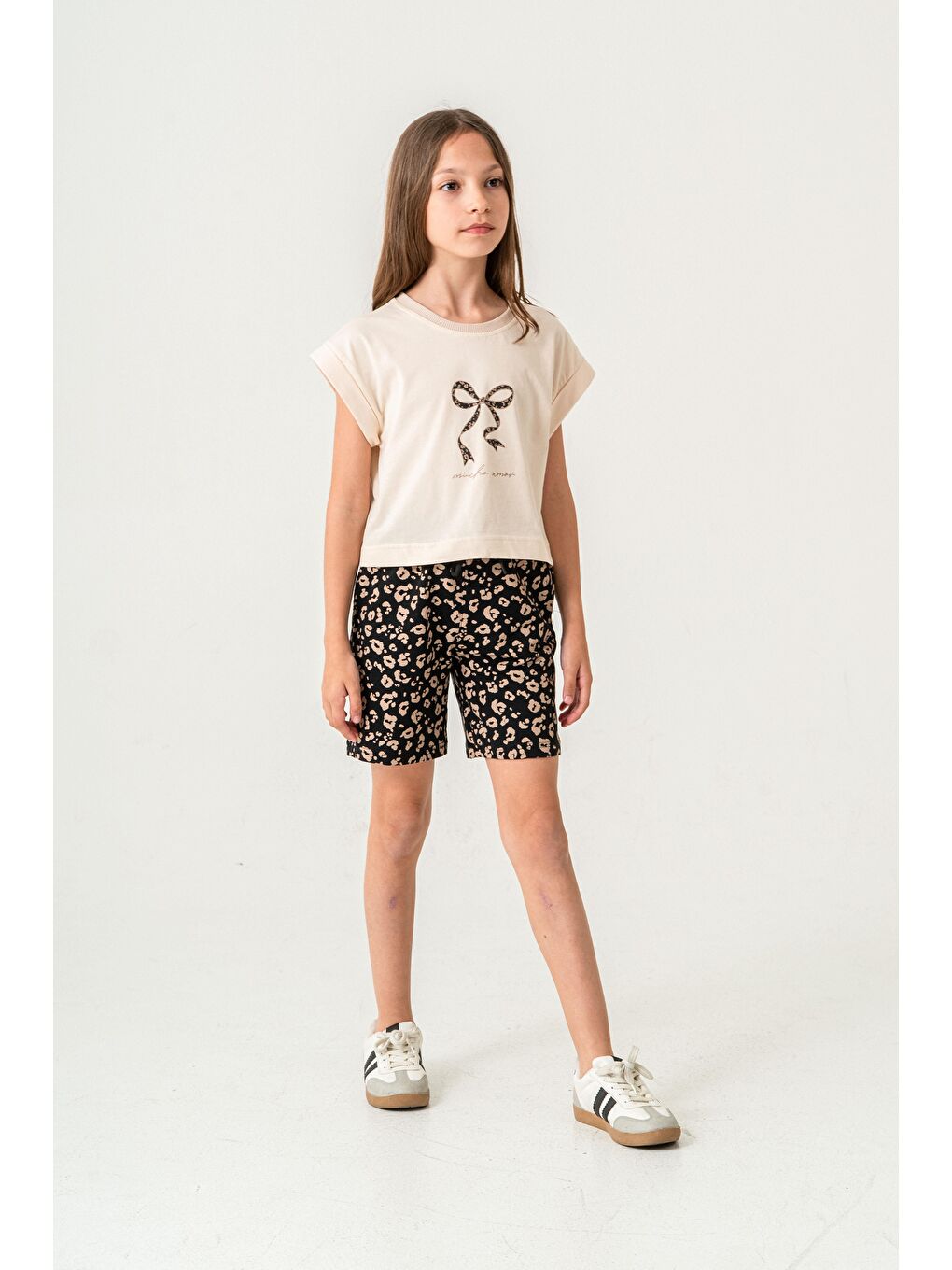 Siyah Mucho Amor Baskılı  Kız Çocuk Şort - Tişört Takımı-1