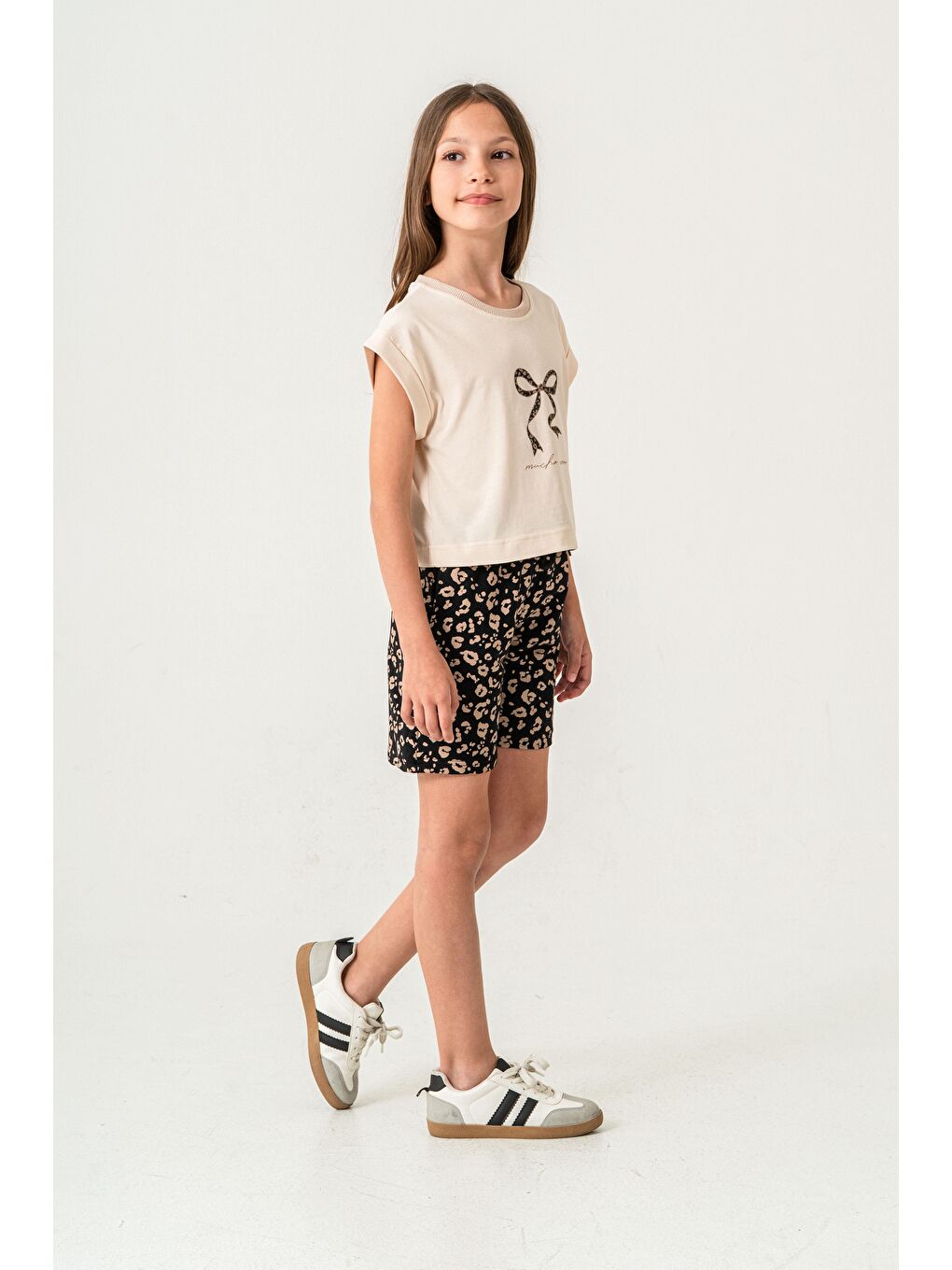 Siyah Mucho Amor Baskılı  Kız Çocuk Şort - Tişört Takımı-3