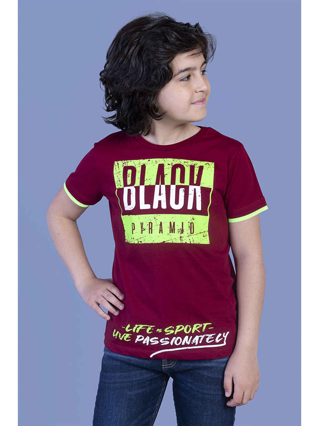 Bordo Erkek Çocuk Baskılı Tişört-2