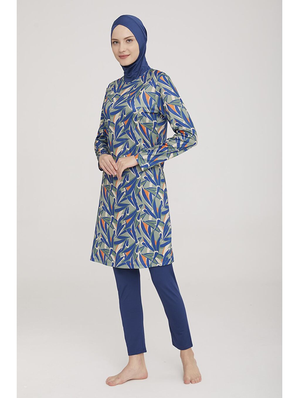 Elastanlı Tam Kapalı Tesettür Mayo Aleen 9029 Açık Lacivert-2