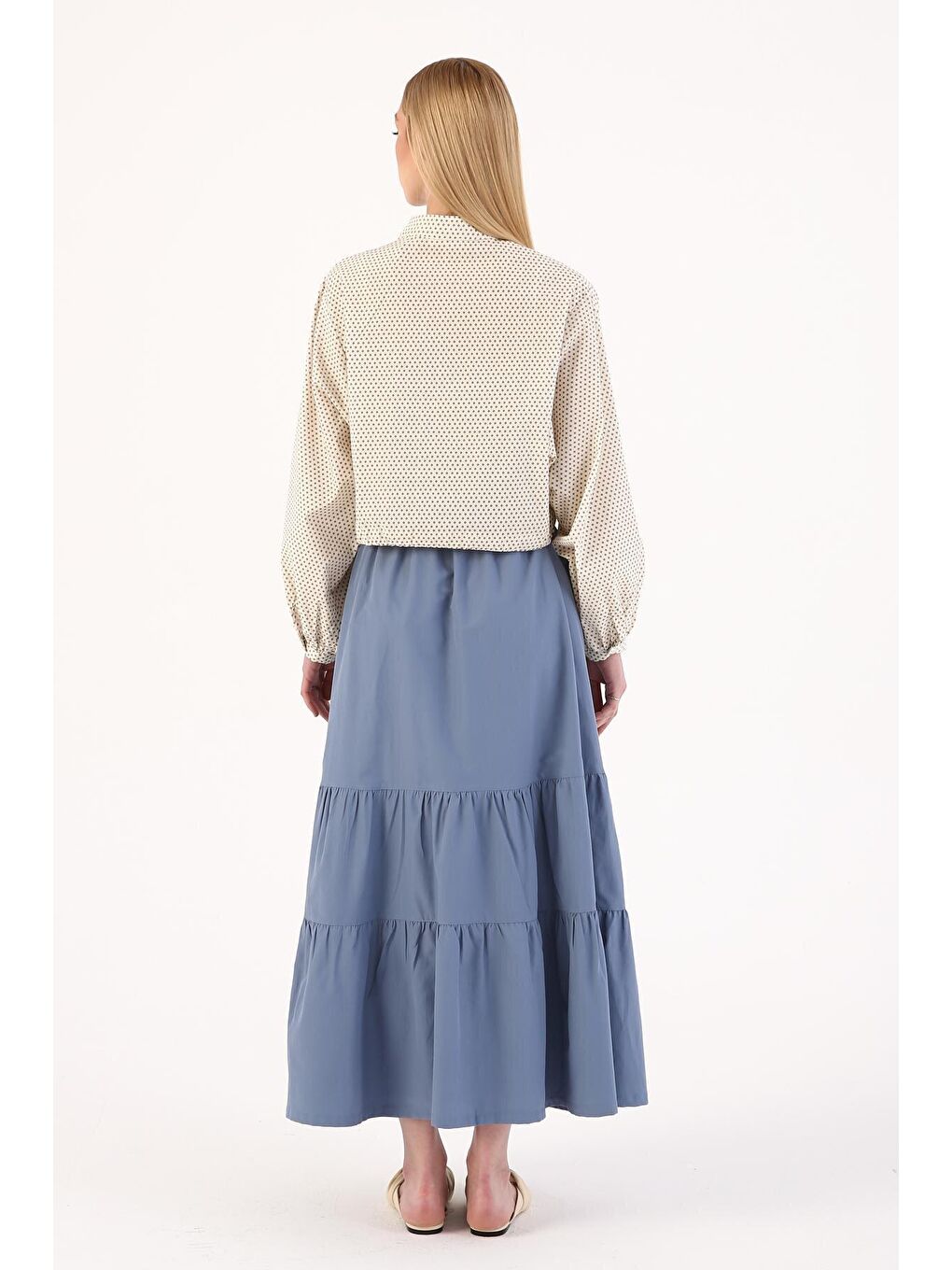 Mavi Gipe Detaylı Uzun Etek-4