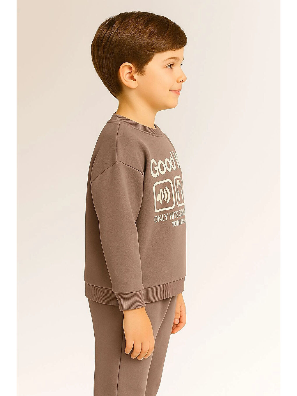 Bej Good Vibes Baskılı Erkek Çocuk Takım 20403-1