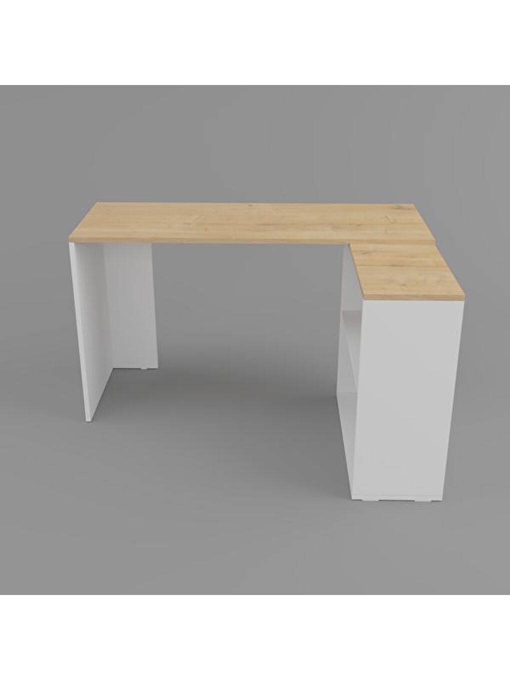 Kahverengi L Çalışma Masası - Safir Meşe / Beyaz-1