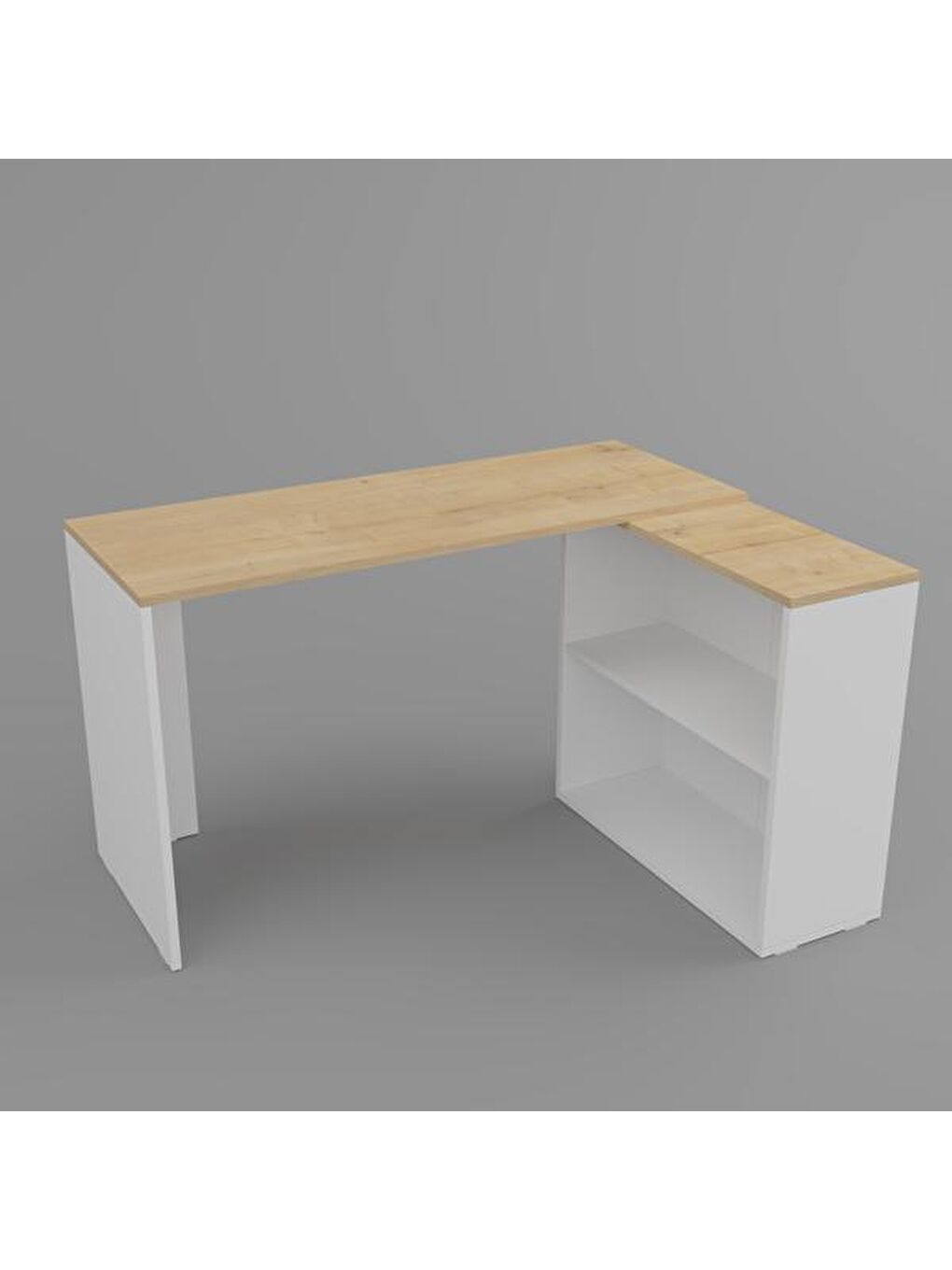Kahverengi L Çalışma Masası - Safir Meşe / Beyaz-2