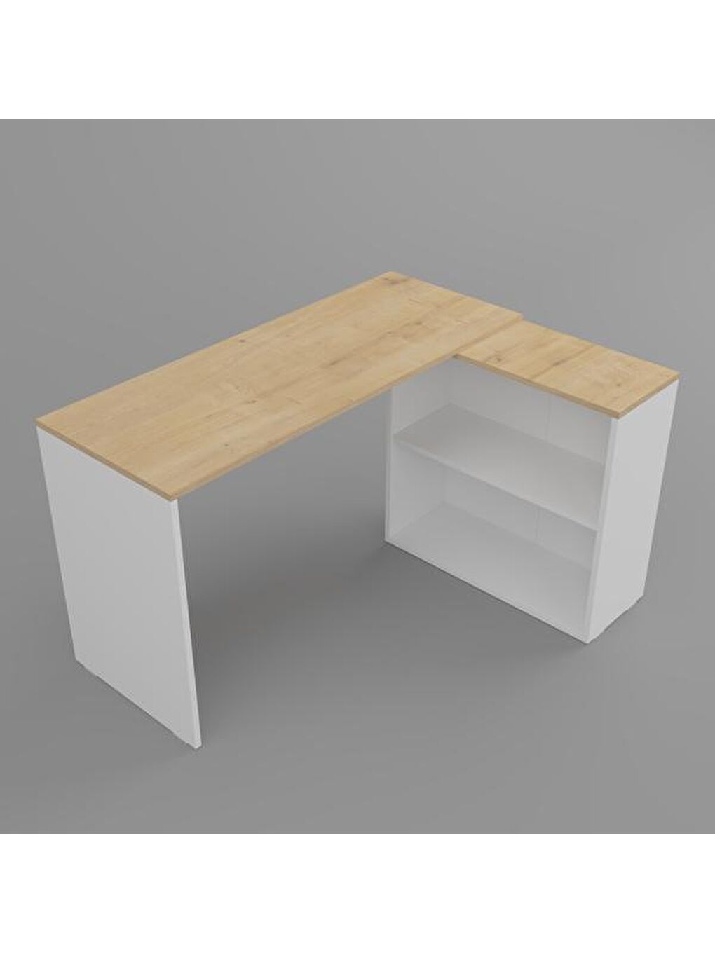 Kahverengi L Çalışma Masası - Safir Meşe / Beyaz-3