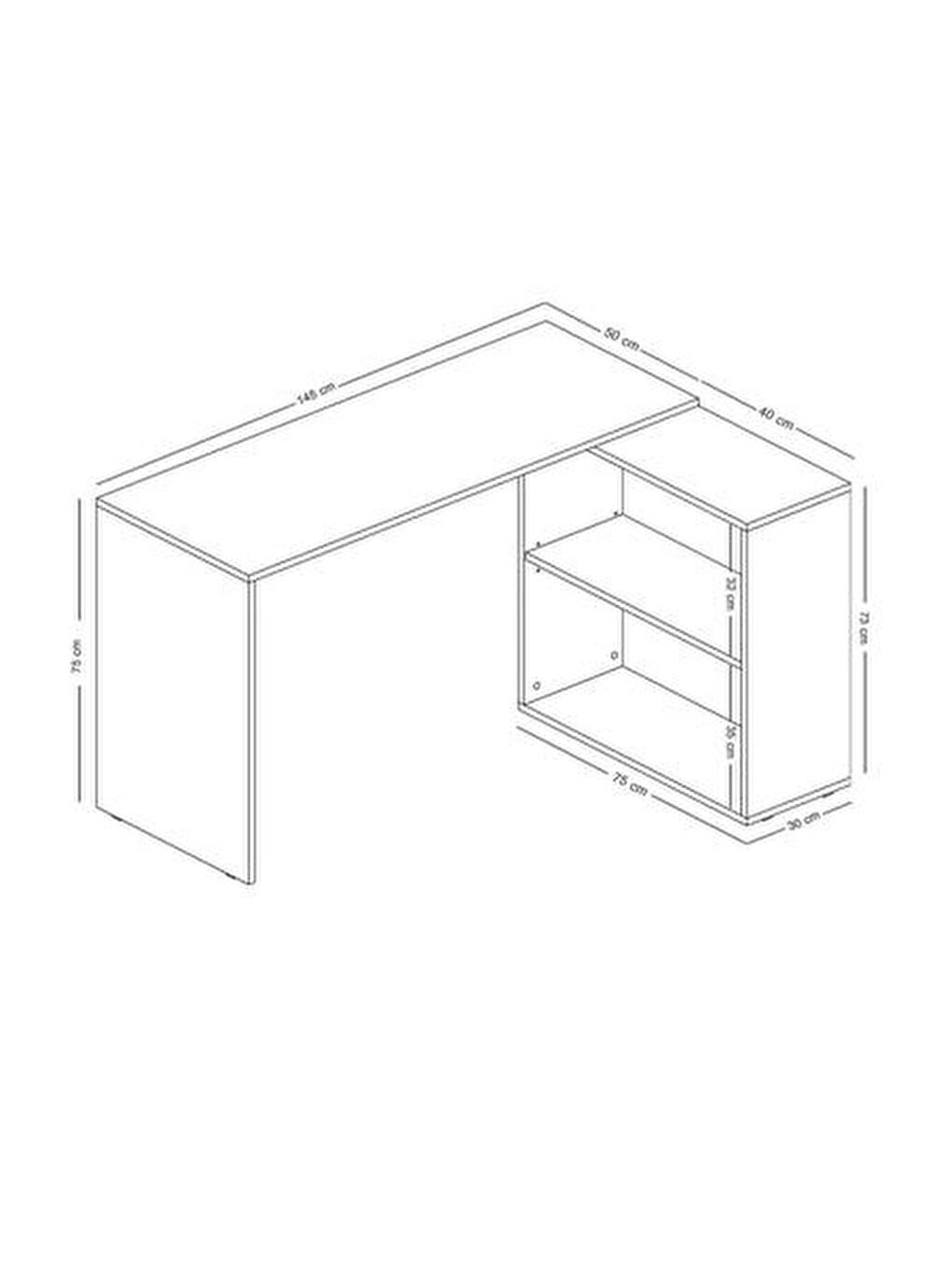 Kahverengi L Çalışma Masası - Safir Meşe / Beyaz-6