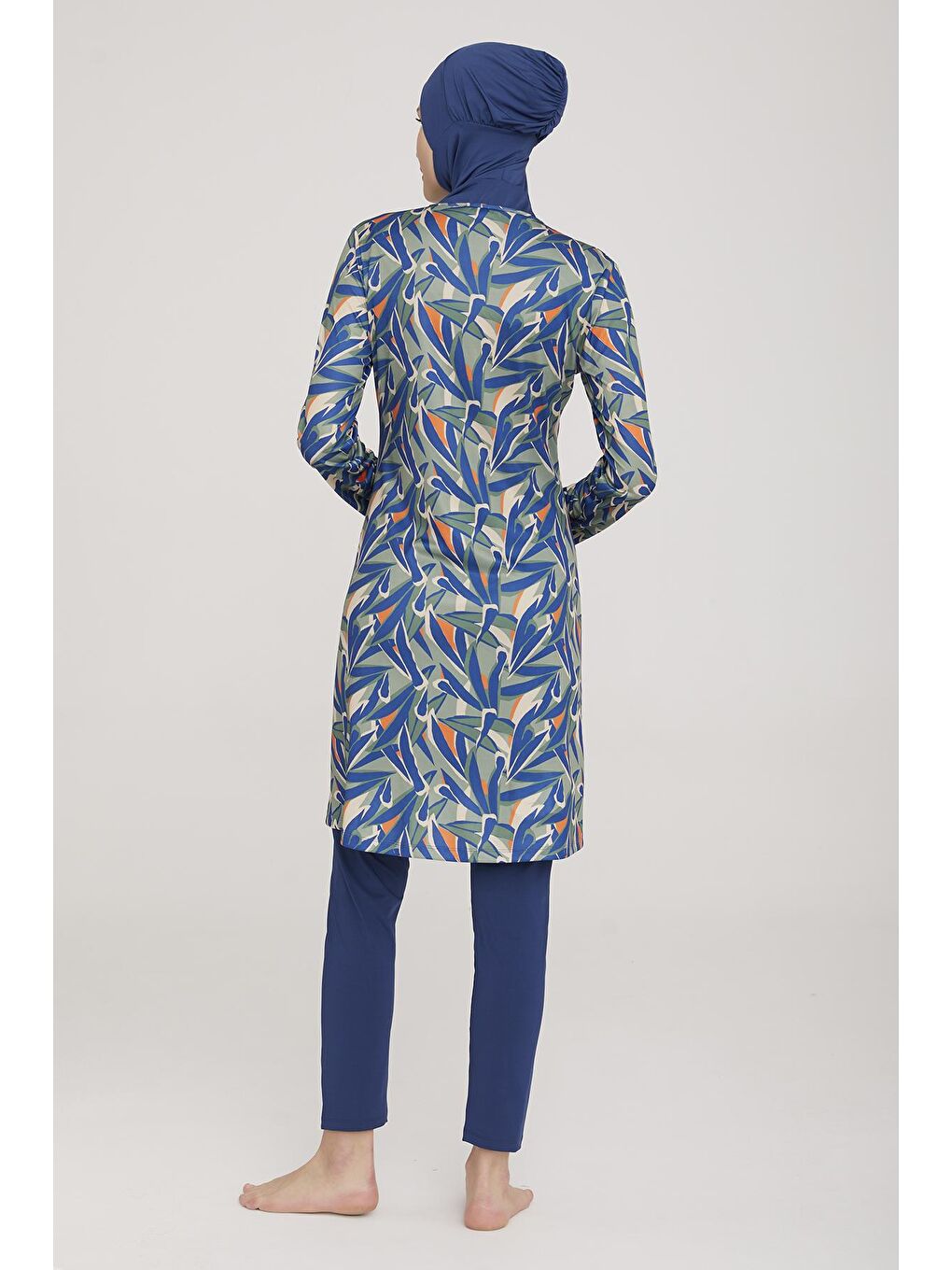 Elastanlı Tam Kapalı Tesettür Mayo Aleen 9029 Açık Lacivert-3