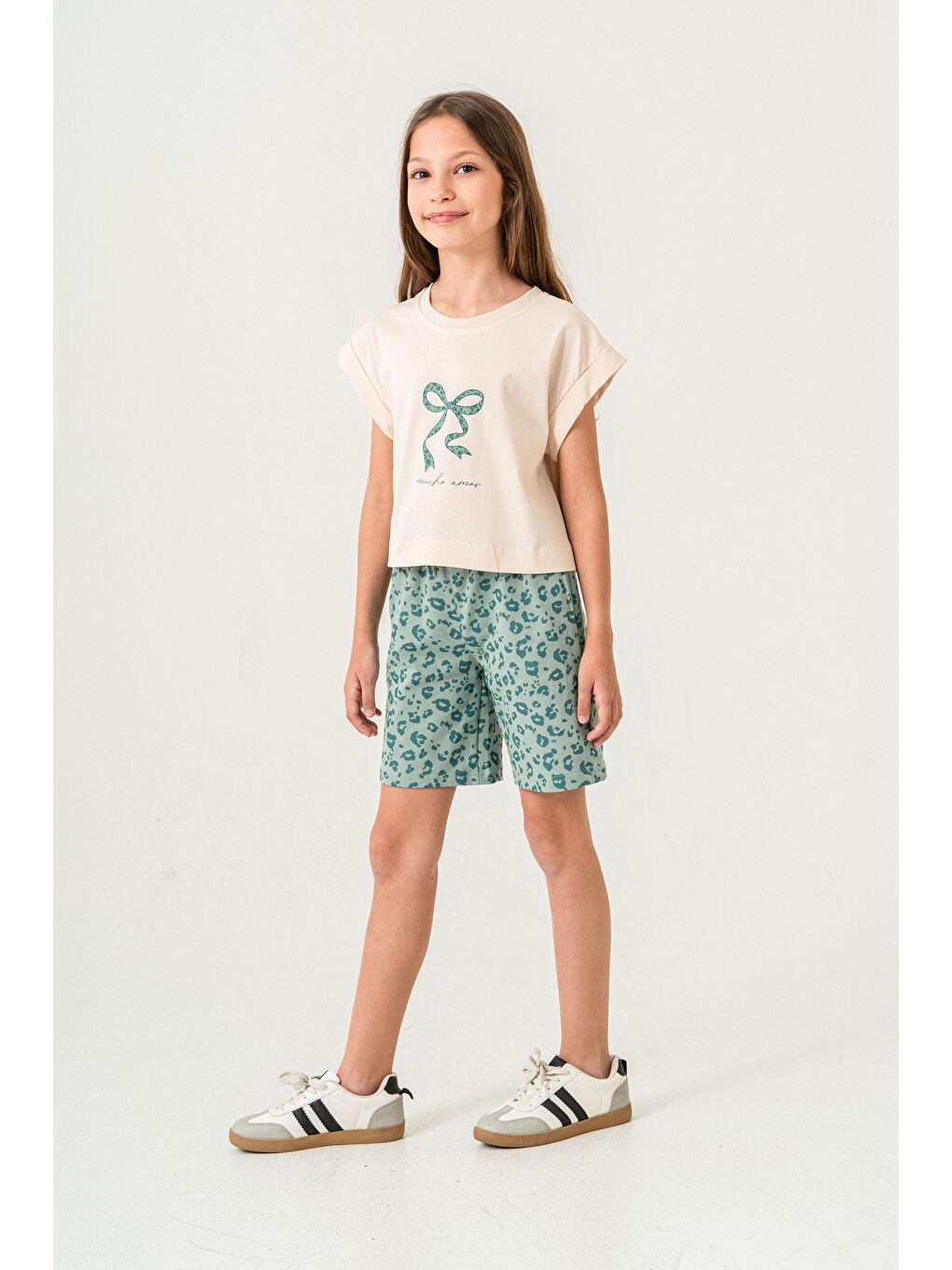 Yeşil Mucho Amor Baskılı  Kız Çocuk Şort - Tişört Takımı-2