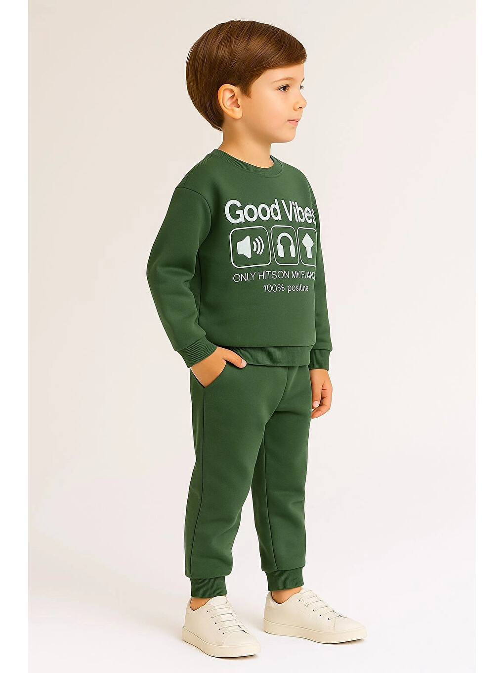 Haki Good Vibes Baskılı Erkek Çocuk Takım 20403-1