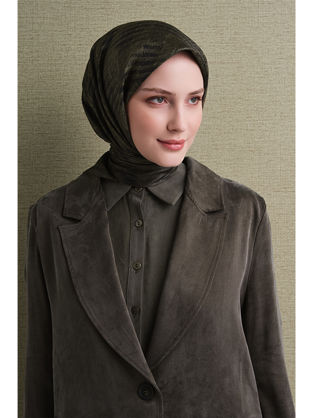 Haki Saf İpek Twill Eşarp 9628d 81-1