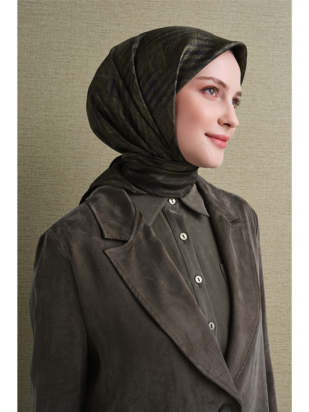 Haki Saf İpek Twill Eşarp 9628d 81-2