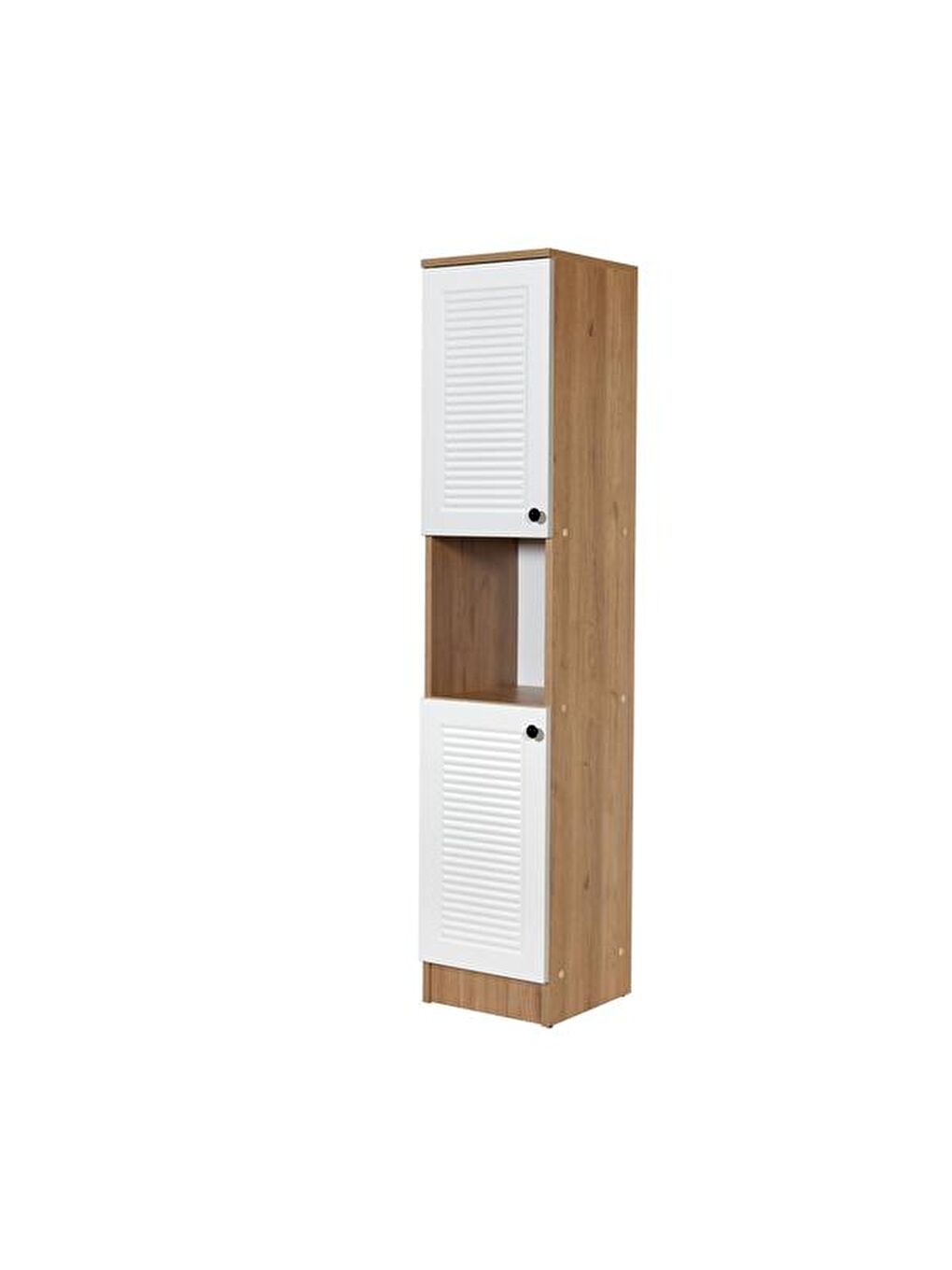 Kahverengi 2 Kapaklı ve Raflı Çok Amaçlı Dolap - Sepet / Beyaz - 35 cm-1