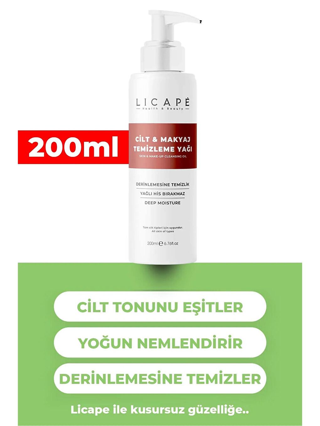 Licape Renksiz İki Aşamalı Cilt ve Makyaj Temizleme Yağı 200 ml