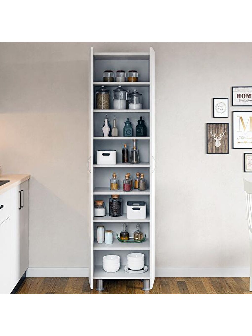 2 Kapak 8 Raflı Çok Amaçlı Dolap - Beyaz-6